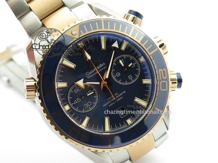 0209 FlexibleFit Seamaster Professional Chrono SS RG Blue Ceramic Blue Dial On SS RG Bracelet A 8211